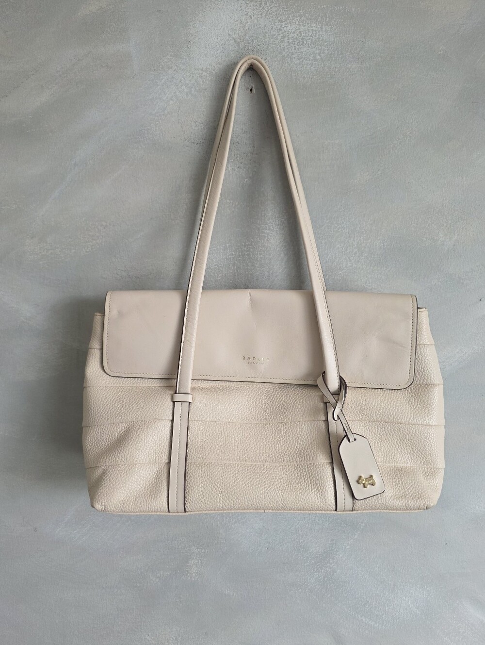 Radley London Farringdon Stripe Medium Leather Flapover Shoulder Bag Cream/Beige